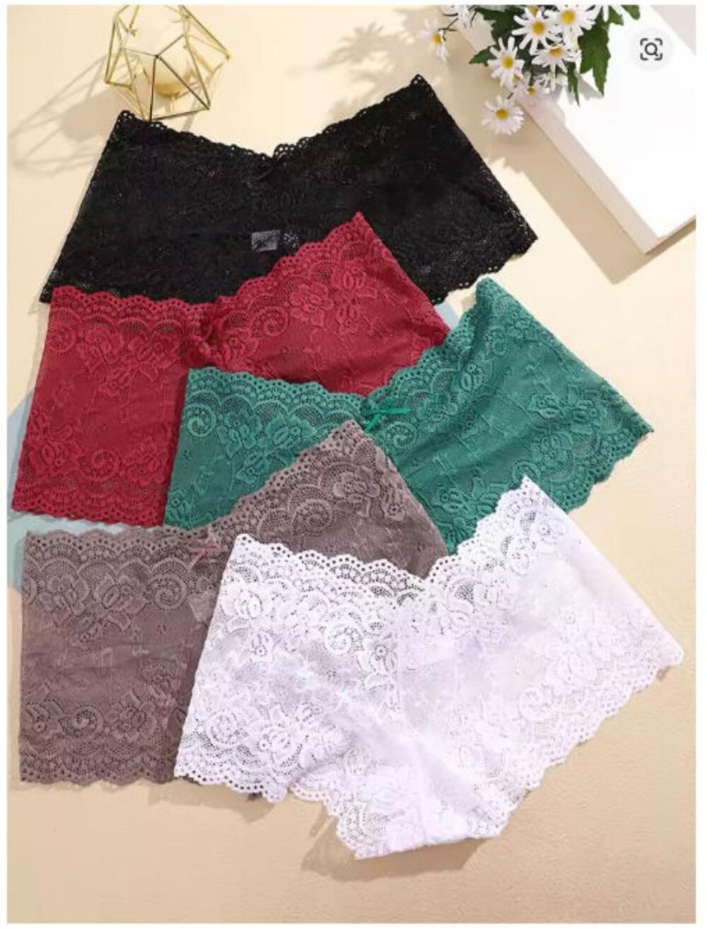 5PCS Women Floral Lace Panties Sexy Perspective Underwear Size L